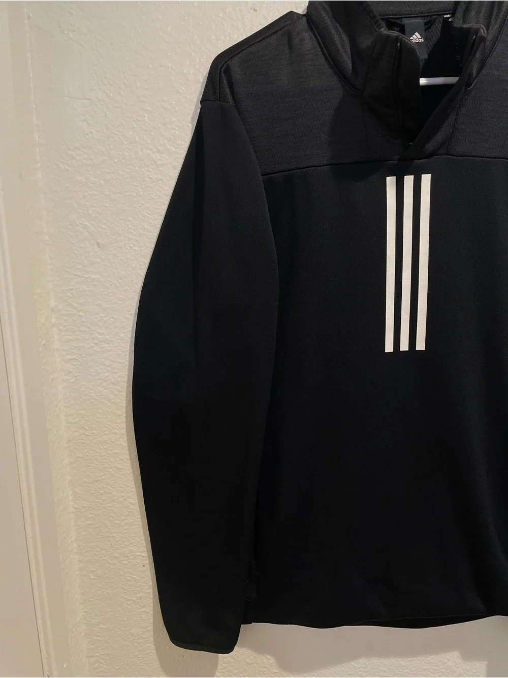 Adidas Mens M Black Climawarm 3 Stripe 1/4 Zip Pullover Performance Jacket